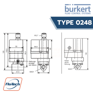 Burkert – Type 0248 – Motor Ball Valve - Electromotive Rotary Actuator and a 2/2-Way Mini Ball Valve - Flu-Tech Burkert Thailand Authorized Distributor