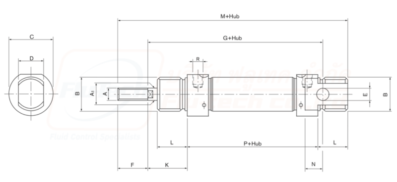 Flu-Tech Burkert - Type 0049 - Double Acting Cylinder Dimensions [mm] (according to DIN 6432)