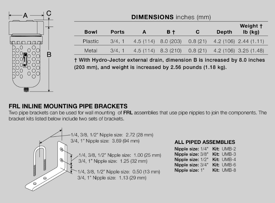 Master Pneumatic-FD100 High Flow Vanguard Filters-Dimensions