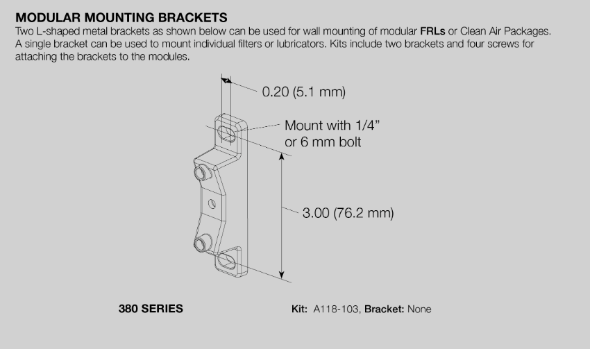 Master Pneumatic - 350 and 380 Series Modular Connectors & Bracket-Dimensions