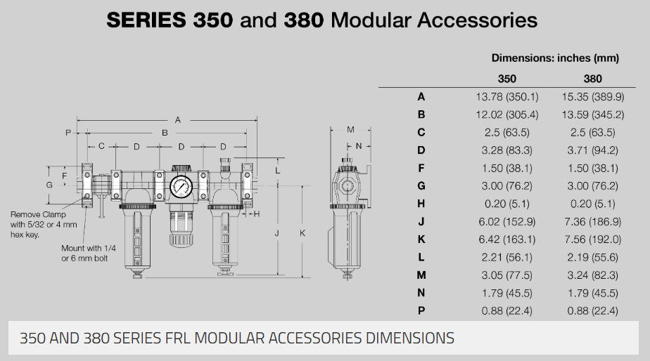 Master Pneumatic - 350 and 380 Series Modular Extra Port Block-Dimensions