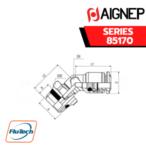 Aignep Push-In Fittings Serie 85170 INCH - 45° ORIENTING ELBOW MALE ADAPTOR UNIVERSAL SHORT