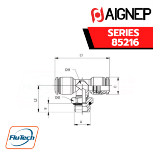 Aignep Push-In Fittings Serie 85216 INCH - ORIENTING TEE MALE ADAPTOR (PARALLEL) - CENTRE LEG