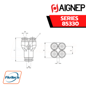 Aignep Push-In Fittings Serie 85330 INCH - Y CONNECTOR MANIFOLD