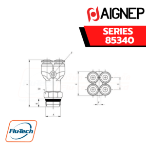 Aignep Push-In Fittings Serie 85340 INCH - Y CONNECTOR ORIENTING MALE ADAPTOR UNIVERSAL SHORT