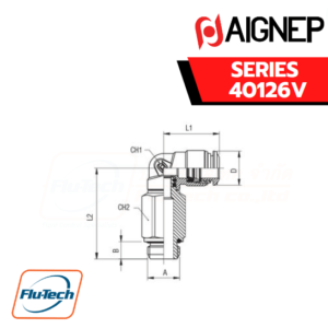 Aignep Push-In Fittings Series 40126V - EXTENDED ORIENTING ELBOW MALE ADAPTOR (PARALLEL)