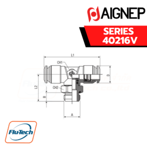 Aignep Push-In Fittings Series 40216V - ORIENTING TEE MALE ADAPTOR (PARALLEL) CENTRE LEG