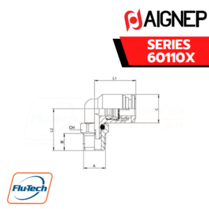 Aignep Push-In Fittings Series 60110X - ORIENTING ELBOW MALE ADAPTOR (TAPER)