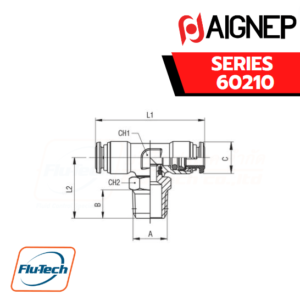 Aignep Push-In Fittings Series 60210 - ORIENTING TEE MALE ADAPTOR (TAPER)-CENTRE LEG