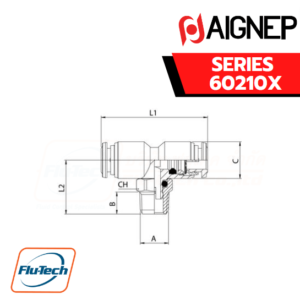 Aignep Push-In Fittings Series 60210X - ORIENTING TEE MALE ADAPTOR (TAPER)-CENTRE LEG