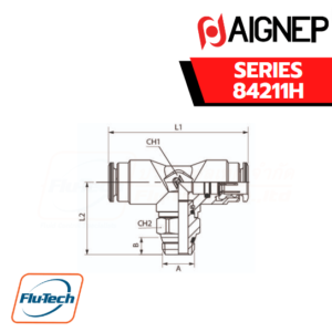 Aignep Push-In Fittings Series 84211H - ORIENTING TEE MALE ADAPTOR UNIVERSAL SHORT - CENTRE LEG