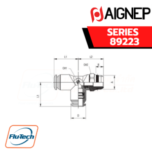 Aignep Push-In Fittings Series 89223 ORIENTING TEE MALE ADAPTOR UNIVERSAL SHORT OFF - SET LEG