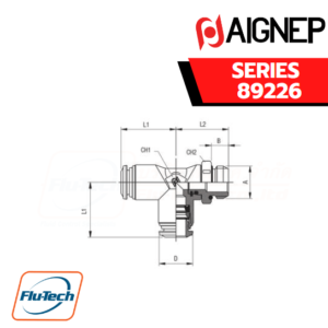 Aignep Push-In Fittings Series 89226 ORIENTING TEE MALE ADAPTOR (PARALLEL) - OFF - SET LEG