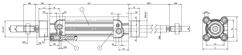 AIGNEP AUTOMATION - Pneumatic Actuators LL SERIES DOUBLE ACTING CUSHIONED MAGNETIC WITH DOUBLE ROD END-1