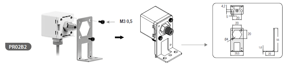 AIGNEP AUTOMATION - Pneumatic Actuators PR02B2 SERIES MOUNTING BRACKET - 90°-MOUNTING BRACKET