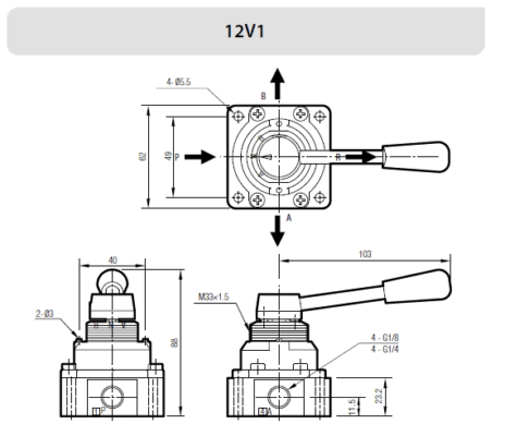 AIGNEP AUTOMATION VALVES - Series 12V ROTARY HAND LEVER VALVE-DIMENSIONS