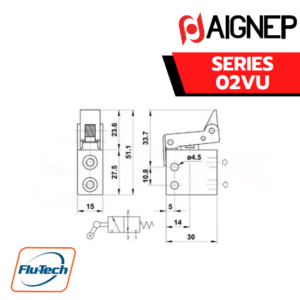 AIGNEP AUTOMATION - Valve 02VU Series - 02VU UNI-DIRECTIONAL ROLLER MICROVALVE