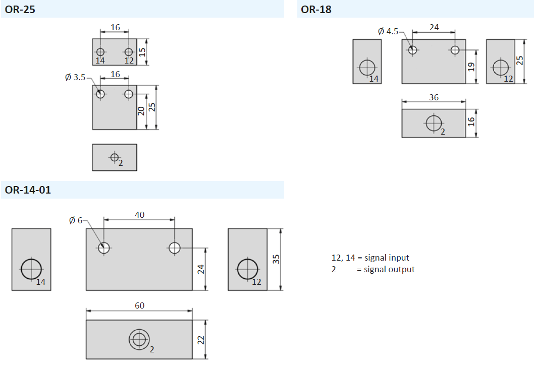 AIRTEC - SERIES OR logic valves-dimensions