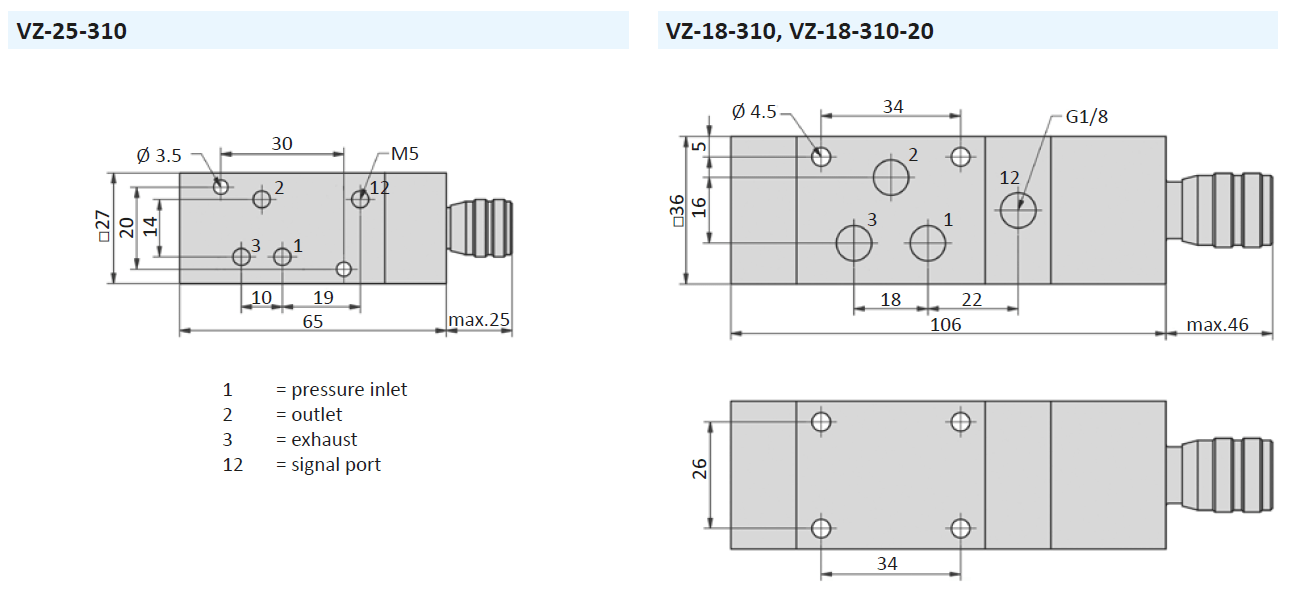 AIRTEC - SERIES VZ Time control valves-dimensions