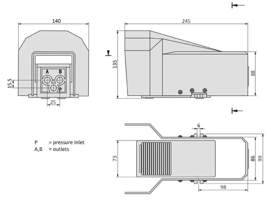 AIRTEC วาล์วควบคุมแบบใช้เท้าเหยียบ รุ่น 84-4F -dimensions