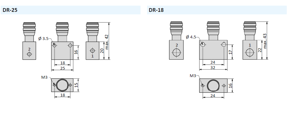 AIRTEC Series DR flow control valves-dimensions