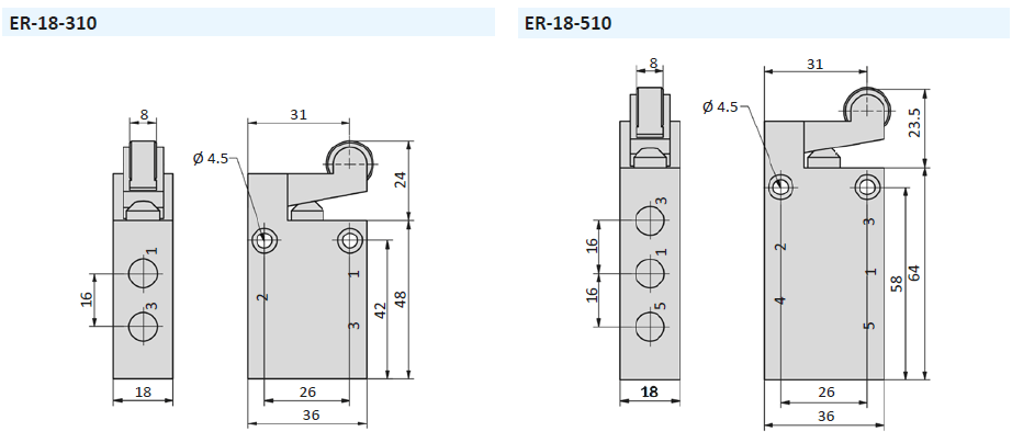 AIRTEC Series E-18 Mechanically Operated Valves-dimensions-1