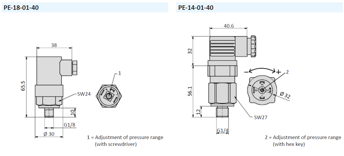 AIRTEC - Series PE Pressure switch-dimensions