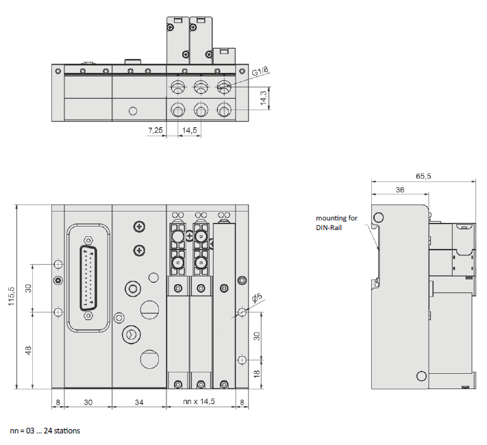 AIRTEC - Series REF-14 Modular Valve-Terminal for pneumatic control systems-dimensions