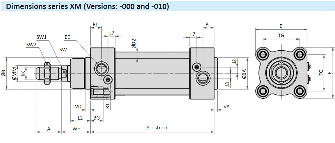 AIRTEC - Series XM- Double Acting-dimensions