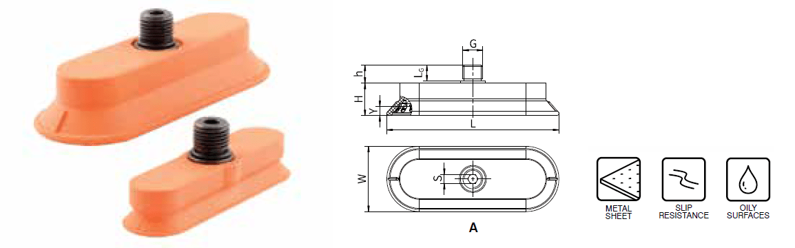 PNEUMAX - HIGH FRICTION OVAL SUCTION CUP – SERIES 1900-Dimensions