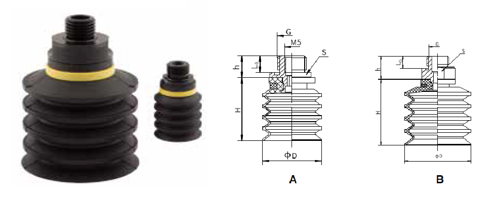 PNEUMAX - LONG BELLOWS SUCTION CUP – SERIES 1900-Dimensions