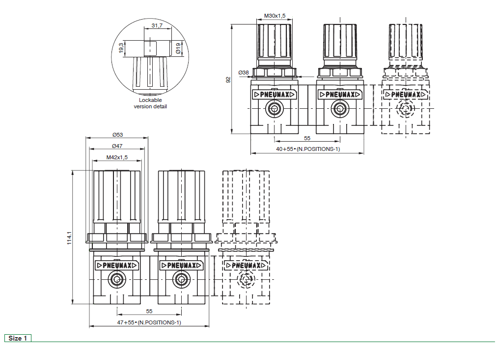 PNEUMAX - MANIFOLD PRESSURE REGULATORS - dimensions