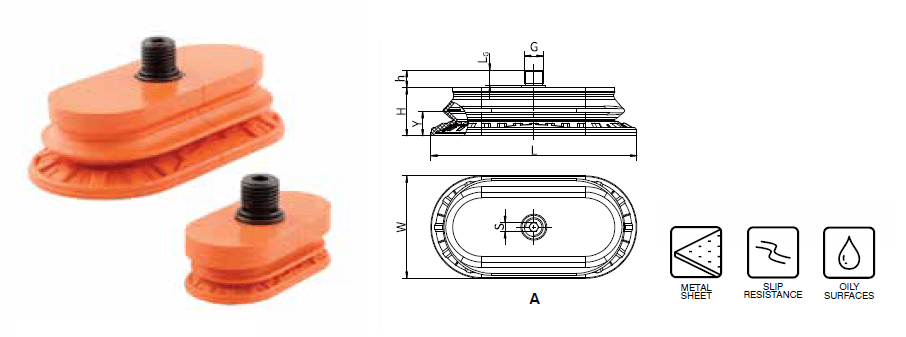 PNEUMAX - OVAL HIGH-FRICTION BELLOWS SUCTION CUP – SERIES 1900-Dimensions