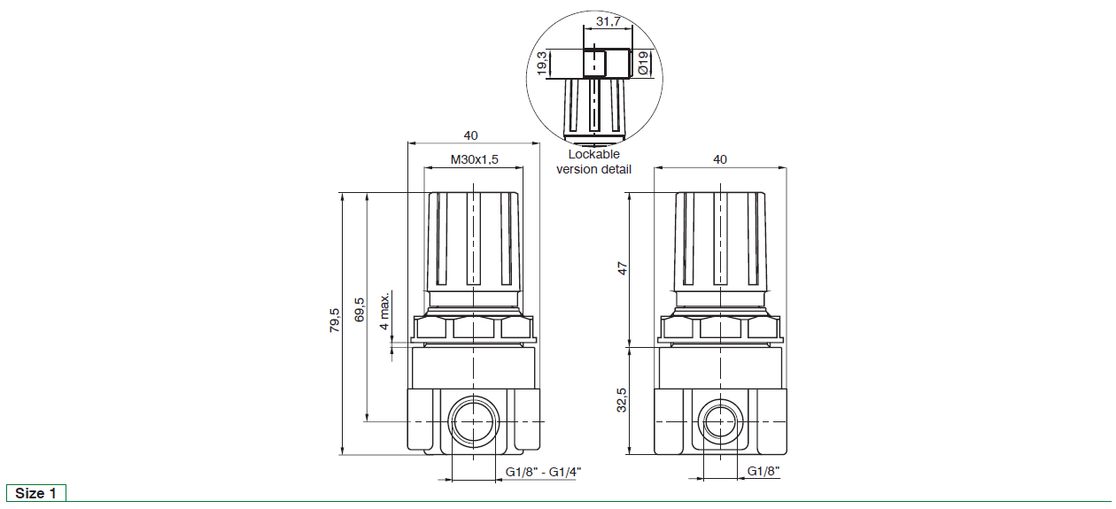 PNEUMAX - PANEL MOUNTING PRESSURE REGULATOR - Dimensions