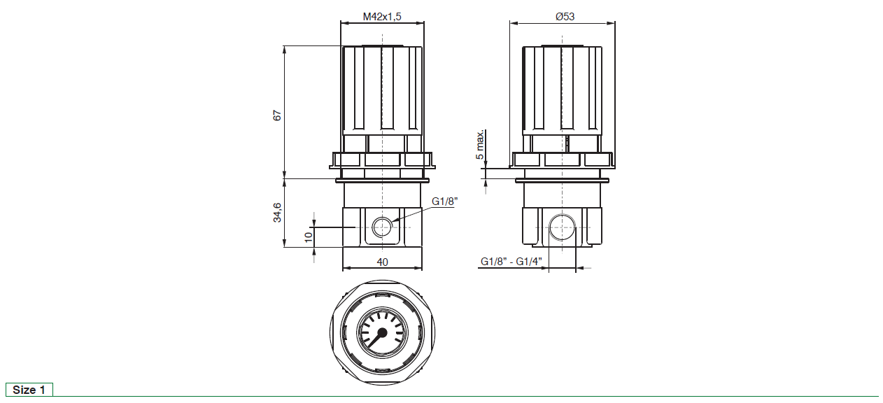 PNEUMAX - PANEL MOUNTING PRESSURE REGULATOR INCLUDING PRESSURE GAUGE