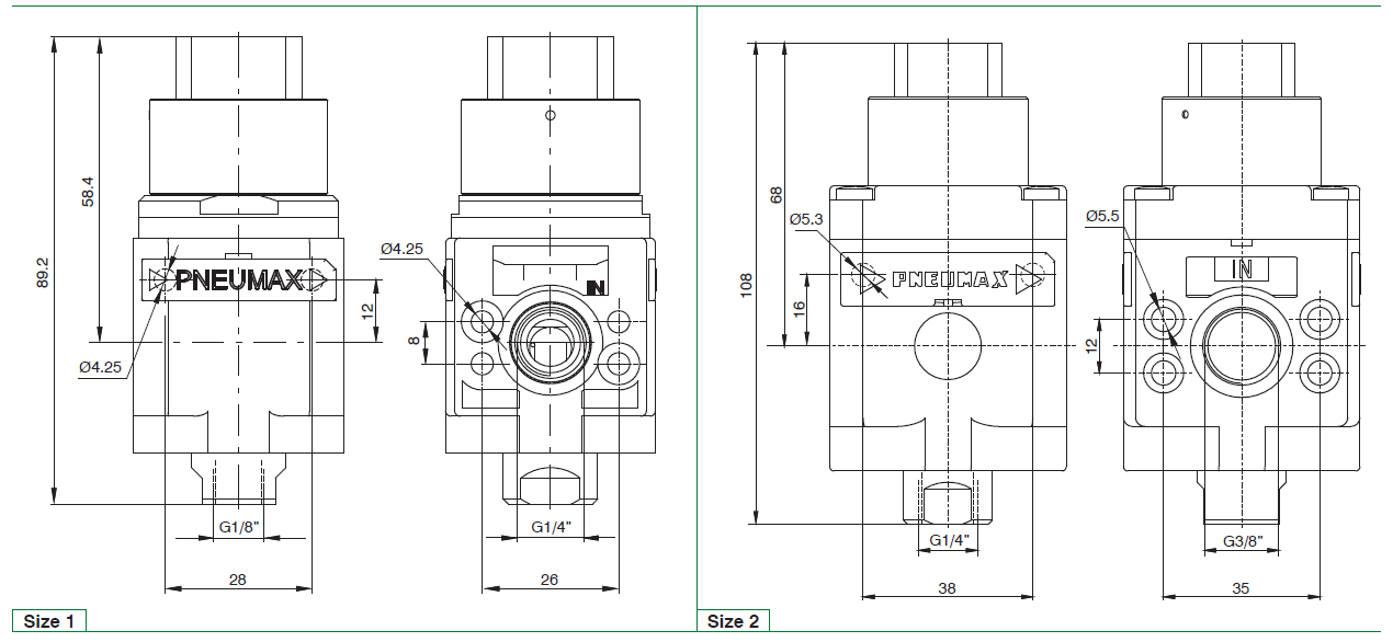 PNEUMAX - PNEUMATIC SHUT-OFF VALVE-Dimensions