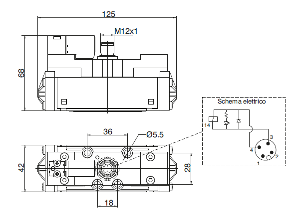 PNEUMAX - โซลินอยด์วาล์ว ISO 5599/1 Series 1000-M12 - dimensions