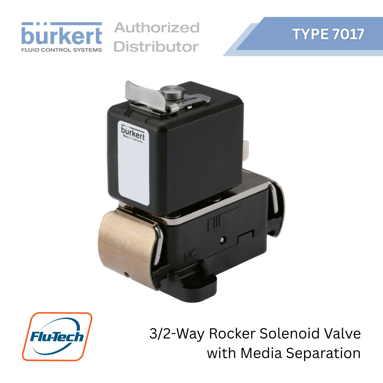 Bürkert Type 7017 โซลินอยด์วาล์ว 3/2 ทาง ระบบ Rocker ทนสารเคมี จาก Flu-Tech
