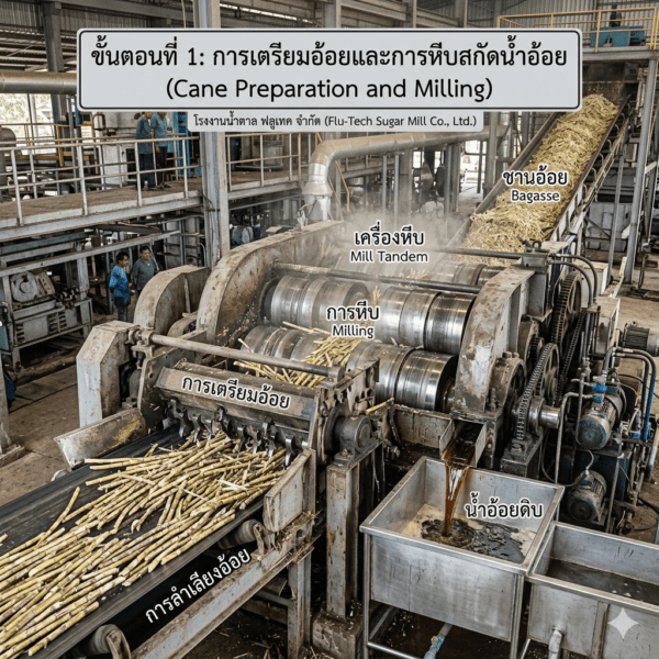 ขั้นตอนที่ 1: การเตรียมอ้อยและการหีบสกัดน้ำอ้อย (Cane Preparation and Milling) - Flutech Thailand